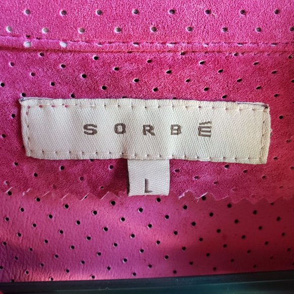 Sorbe Magenta Suede Mesh Button Up Top Size L - Picture 2 of 4